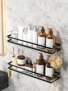 1 件铁艺收纳架，黑色免打孔壁挂式浴室转角收纳架 - 黑色 - 查看 5