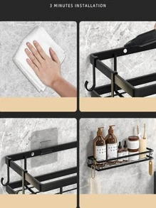 1 件铁艺收纳架，黑色免打孔壁挂式浴室转角收纳架 - 黑色 - 查看 10