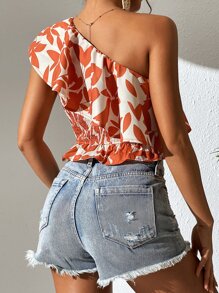 SHEIN VCAY Áo sơ mi nữ Xù Dải chun Tất cả trên in Thực vật Boho - trắng - Xem 2