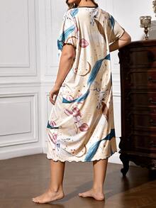 Plus Floral Print Nightdress - Multicolor - View 2