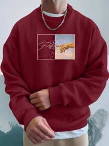 Manfinity Homme Men Hand Print Sweatshirt - Burgundy - View 1