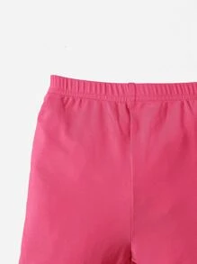 SHEIN Baby Car & Slogan Graphic Tee & Shorts - Hot Pink - View 4