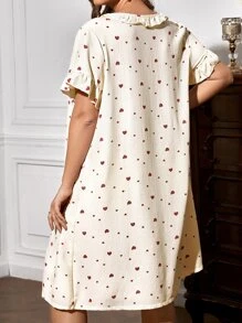 大碼愛心圖案荷葉邊荷葉袖睡裙