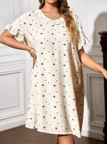 大碼愛心圖案荷葉邊荷葉袖睡裙