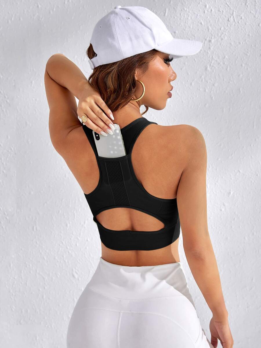 Yoga Trendy Cut Out Back Sports Bra With Phone Pocket SHEIN USA