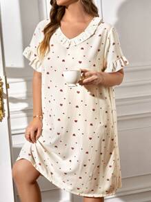 大碼愛心圖案荷葉邊荷葉袖睡裙