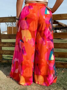 SHEIN Holidaya Plus Allover Print Wide Leg Trousers - Multicolor - View 2