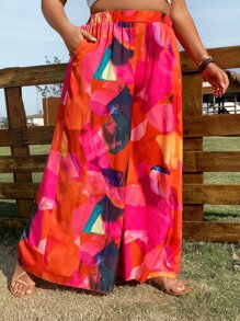 SHEIN Holidaya Plus Allover Print Wide Leg Trousers - Multicolor - View 5