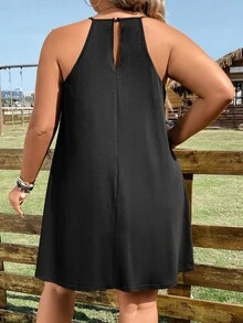 SHEIN Holidaya Vestido con encaje en contraste de cuello halter - Negro - Ver 2