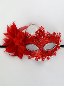1pc Fashionable Sexy Lace & Rhinestone Half Face Mask, Suitable For Masquerade Ball Party Supplies - Red - View 2