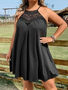SHEIN Holidaya Vestido con encaje en contraste de cuello halter - Negro - Ver 6