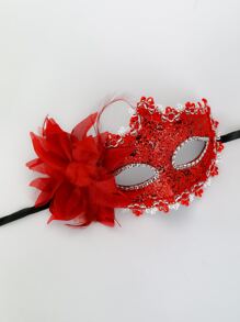 1pc Fashionable Sexy Lace & Rhinestone Half Face Mask, Suitable For Masquerade Ball Party Supplies - Red - View 3