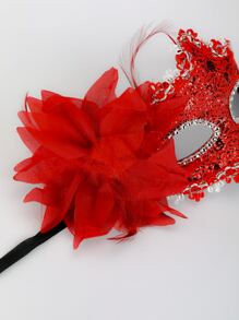 1pc Fashionable Sexy Lace & Rhinestone Half Face Mask, Suitable For Masquerade Ball Party Supplies - Red - View 4