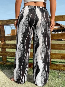 SHEIN LUNE Plus High Waist Striped Wide Leg Trousers - Black and White - View 2