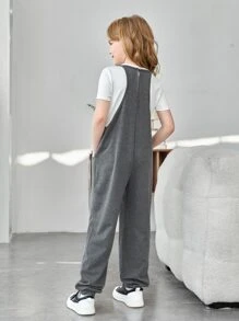 SHEIN Tween Girl 1pc Dual Pocket Cami Jumpsuit Without Tee - Grey - View 2
