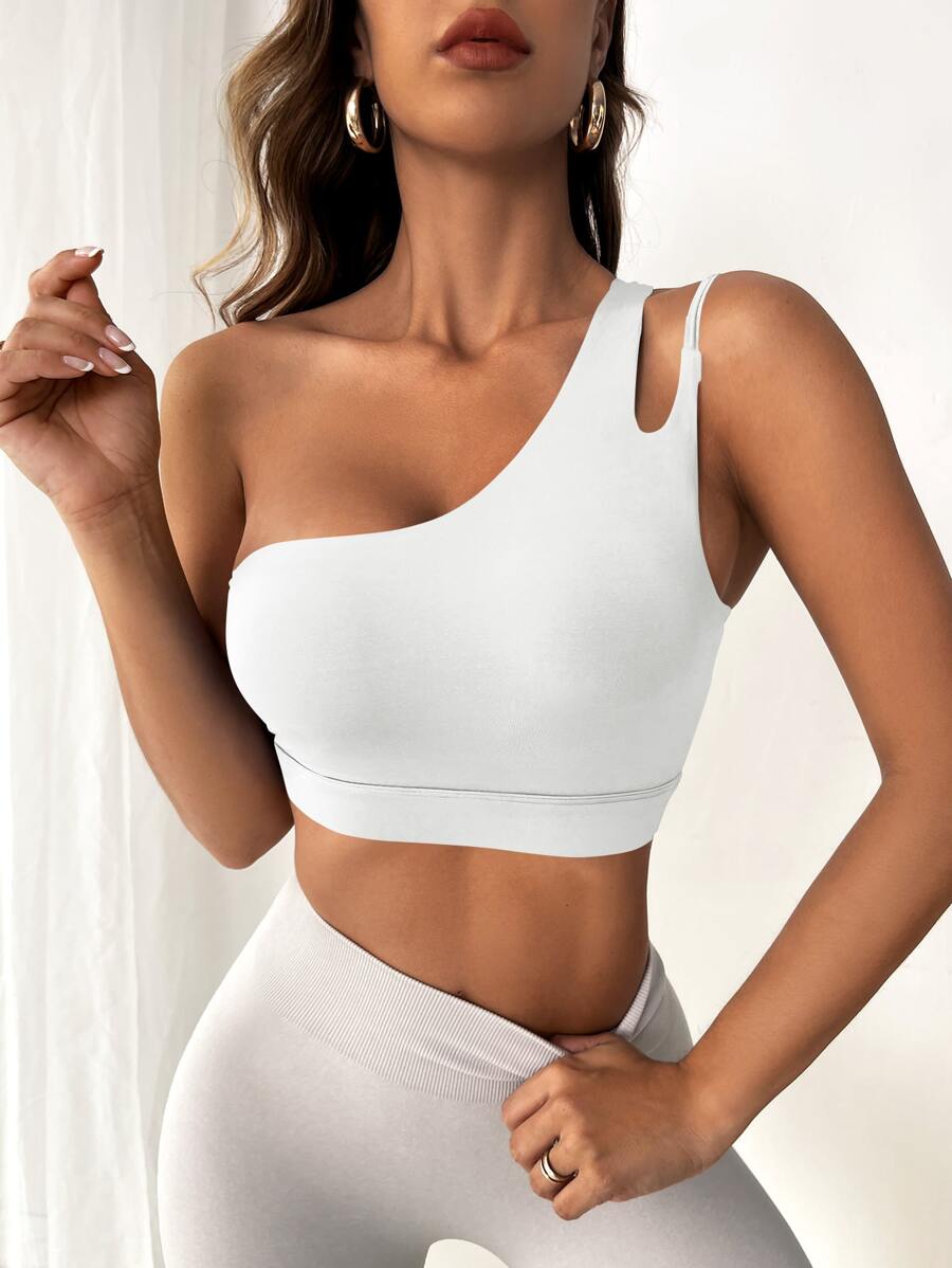 Easithlete One Shoulder Cut Out Crop Top - White - View 1