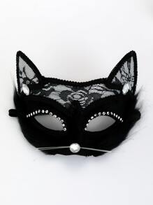 1 件热销网络名人猫性感蕾丝猫耳面具，化妆舞会服装配饰万圣节情人节 - 黑色 - 查看 2