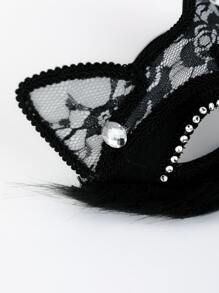 1 件热销网络名人猫性感蕾丝猫耳面具，化妆舞会服装配饰万圣节情人节 - 黑色 - 查看 3