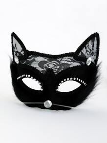1 件热销网络名人猫性感蕾丝猫耳面具，化妆舞会服装配饰万圣节情人节 - 黑色 - 查看 4