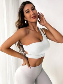 Easithlete One Shoulder Cut Out Crop Top - White - View 5