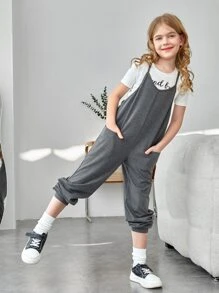 SHEIN Tween Girl 1pc Dual Pocket Cami Jumpsuit Without Tee - Grey - View 5