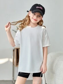 SHEIN Girls Slogan Graphic Drop Shoulder Tee - White - View 2