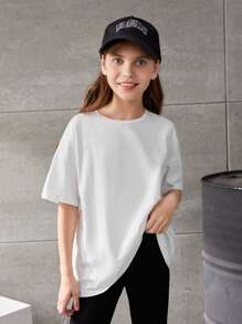 SHEIN Girls Heart & Slogan Graphic Drop Shoulder Tee - White - View 5