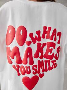 SHEIN Girls Heart & Slogan Graphic Drop Shoulder Tee - White - View 6