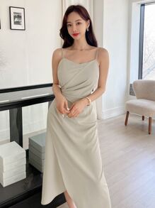 DAZY Solid Ruched Side Cami Dress,Casual Women Dresses