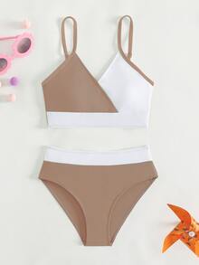 SHEIN Teen Girls Color Block Ribbed Knit Bikini Set Summer Beach - Multicolor - View 5