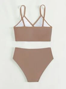 SHEIN Teen Girls Color Block Ribbed Knit Bikini Set Summer Beach - Multicolor - View 2