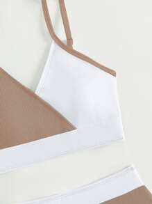 SHEIN Teen Girls Color Block Ribbed Knit Bikini Set Summer Beach - Multicolor - View 3
