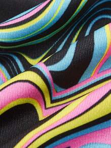 SHEIN ICON Rave Heart Print Cut Out Reflective Halter Neck Backless Bodysuit, Neon Glow Party Outfit - Multicolor - View 10