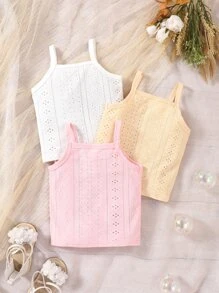 Baby 3pcs Eyelet Embroidery Cami Top - Multicolor - View 1