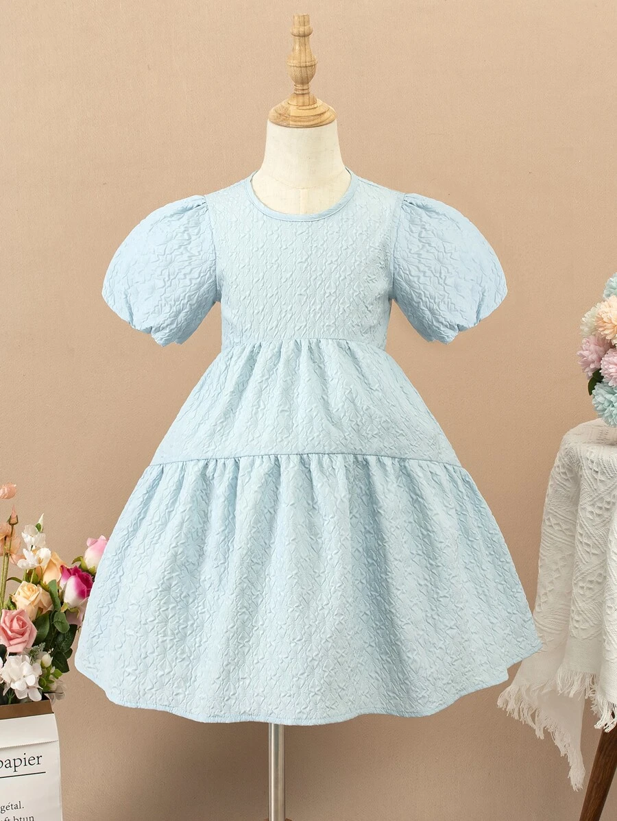 小女童泡泡袖荷葉邊洋裝