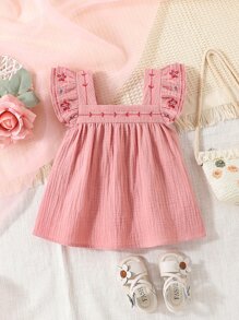SHEIN Áo sơ mi bé gái Thêu Xù Hoa Dễ thương - Hồng - Xem 1
