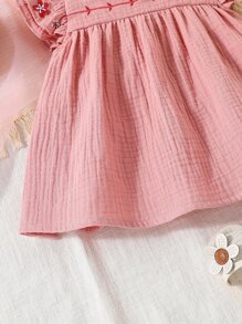 SHEIN Áo sơ mi bé gái Thêu Xù Hoa Dễ thương - Hồng - Xem 4