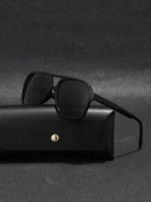 1 pieza Gafas de moda estilo piloto retro de los años 80/90, gafas de moda con doble puente clásico, adecuadas para hombres y mujeres, para vacaciones de verano y uso diario, con marco negro y naranja, bisagras de plástico y metal duraderas, en caja de regalo, regalo para el Día del Padre y San Valentín, para parejas - Negro - Ver 12