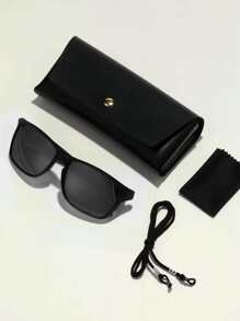 1pc Classic Retro Casual Sports Plated Real REVO Lens Fashion Fashion Glasses, Matte Texture Coating, Nose Bridge Lock Design With Rubber Non-Slip Temple Tips [Free: Lanyard, Carrying Case, Cleaning Cloth] - Black - View 4