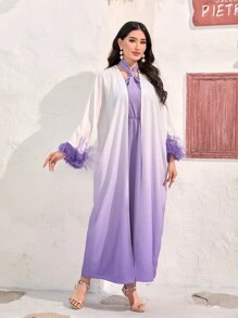 Modelyn Halter Neck Dress & Fuzzy Cuff Open Front Coat Without Belt - Multicolor - View 7