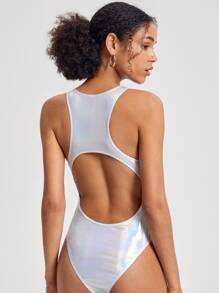 Amanda Daum Caballero Cut Out Front Metallic Bodysuit - Silver - View 2