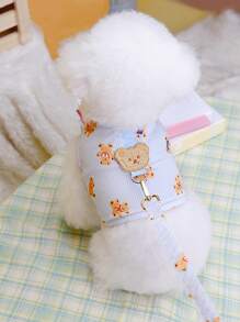 1入組卡通小熊印花寵物背帶和1入組寵物牽引繩 - 彩色 - 查看 1