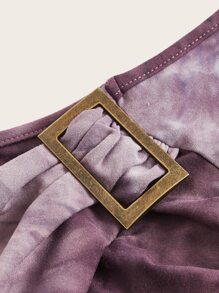 SHEIN ICON Áo phông Crop Phương Tây Cô gái cao bồi Nhuộm buộc Off Shoulder Chi tiết khóa - Màu tím hoa cà - Xem 4