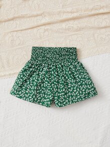 SHEIN 女孩碎花紙袋腰短褲