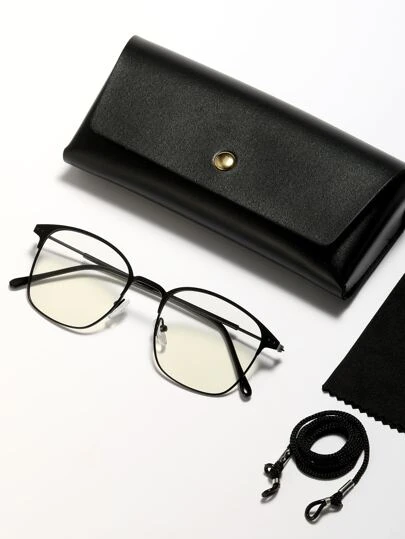 1副金属时尚眼镜（含眼镜盒、眼镜布和眼镜带），适合驾驶、户外阅读，多功能眼镜