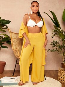 SHEIN SXY 素色開門襟外套和闊腿褲 - 黃色 - 查看 7