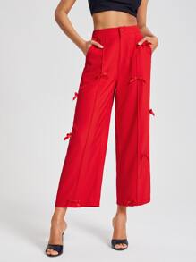 Mathilde Lhomme 蝴蝶結細節闊腿九分西裝褲 - 紅色 - 查看 1