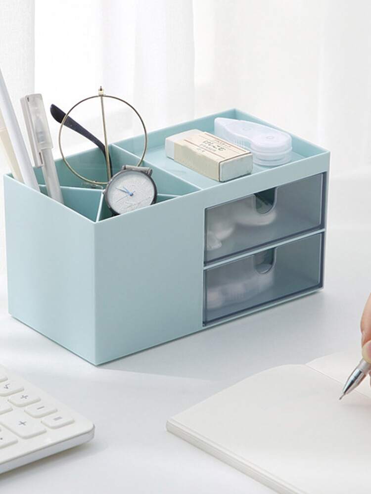 1pc Solid Color Stationery Storage Box - Green - View 3