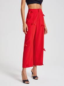 Mathilde Lhomme 蝴蝶結細節闊腿九分西裝褲 - 紅色 - 查看 4