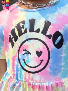 SHEIN Cô gái Tween Nhuộm buộc Đồ họa Hoạt hình Xoay eo Áo thun và Leggings - Nhiều màu - Xem 3